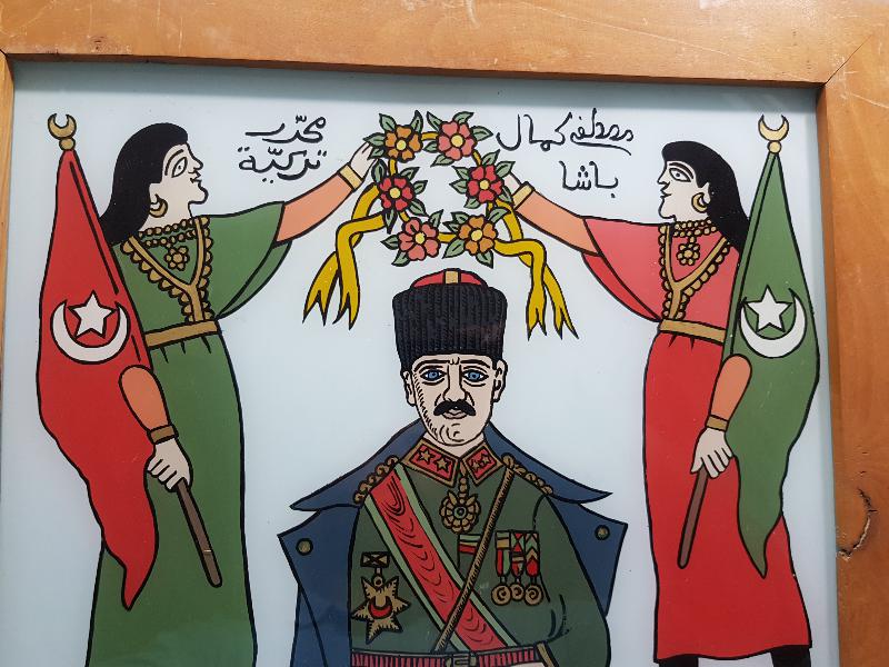 ANTİKA OSMANLICA YAZILI CAM ALTI MUSTAFA KEMAL ATATÜRK TABLOSU