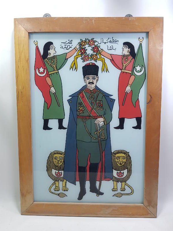 ANTİKA OSMANLICA YAZILI CAM ALTI MUSTAFA KEMAL ATATÜRK TABLOSU