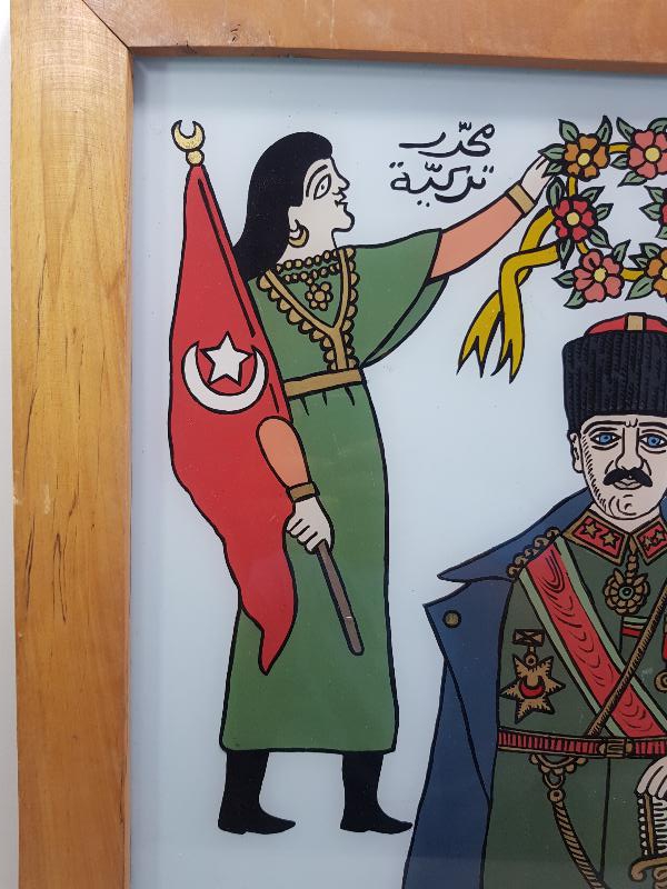 ANTİKA OSMANLICA YAZILI CAM ALTI MUSTAFA KEMAL ATATÜRK TABLOSU
