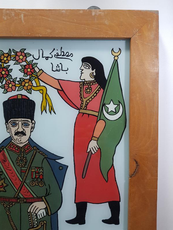 ANTİKA OSMANLICA YAZILI CAM ALTI MUSTAFA KEMAL ATATÜRK TABLOSU