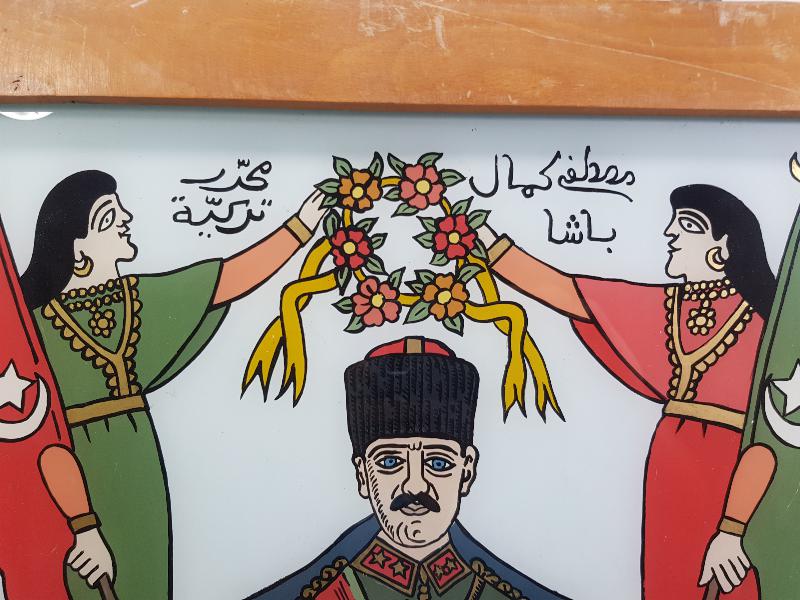 ANTİKA OSMANLICA YAZILI CAM ALTI MUSTAFA KEMAL ATATÜRK TABLOSU