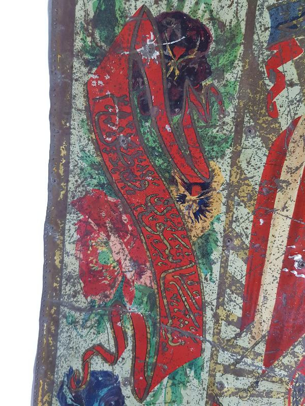 OSMANLI DEVLET ARMASI VE BAYRAK RESİMLİ OSMANLICA KANUNU ESASİ YADİGARI YAZILI ÇOK NADİR SANDIK ÖNÜ SÜSÜ