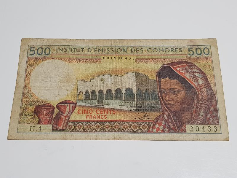 DÜNYANIN EN GÜZEL KAĞIT PARALARINDAN KOMOR ADALARI 500 FRANK