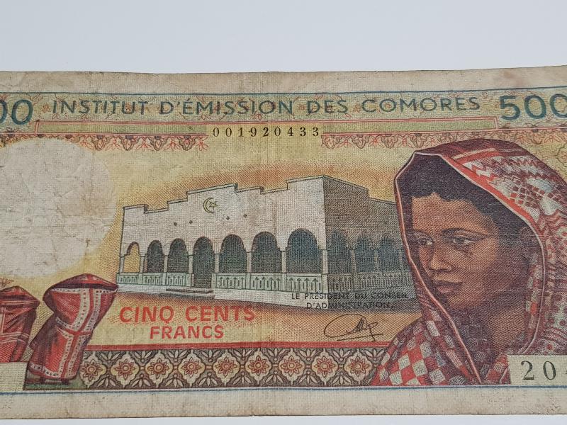 DÜNYANIN EN GÜZEL KAĞIT PARALARINDAN KOMOR ADALARI 500 FRANK