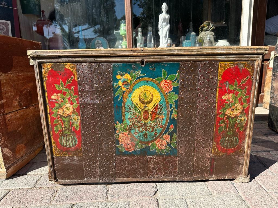 OSMANLI DEVLET ARMALI VE AY YILDILARLA SÜSLÜ GELİN ÇEYİZ SANDIĞI