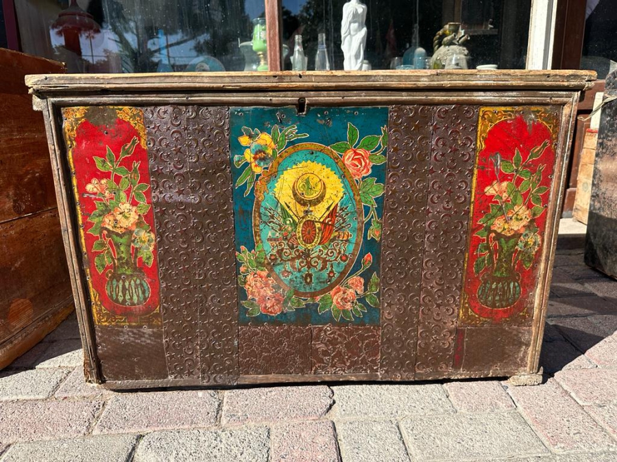 OSMANLI DEVLET ARMALI VE AY YILDILARLA SÜSLÜ GELİN ÇEYİZ SANDIĞI