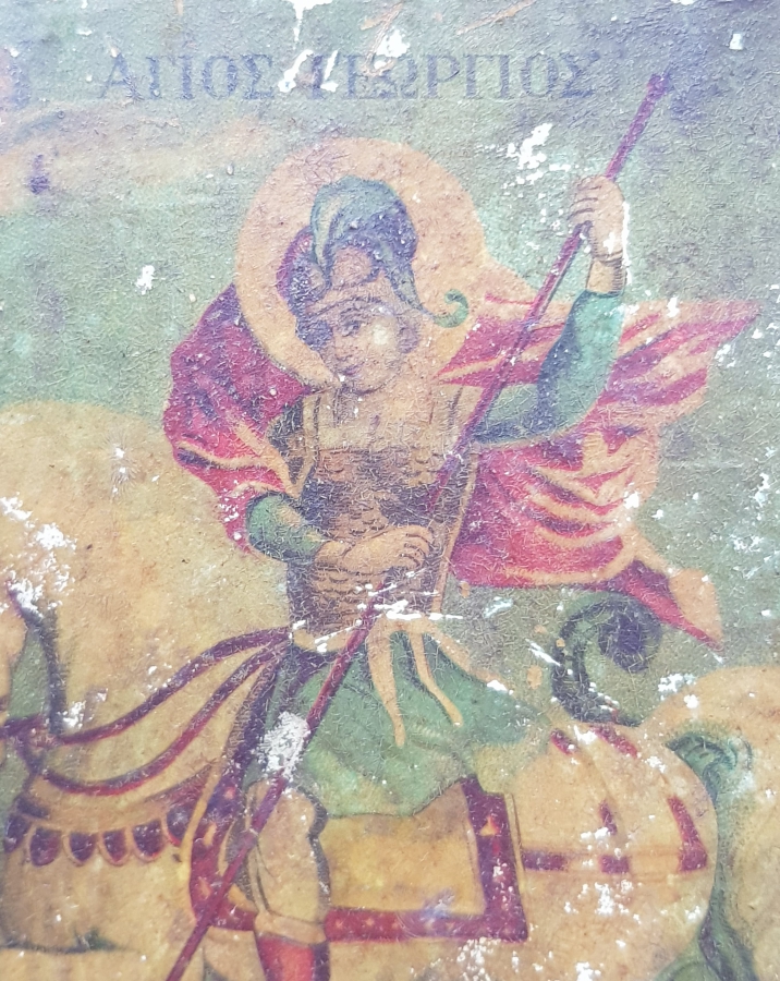 OSMANLI DÖNEMİ RUMCA YAZILI AZİZ GEORGE EL BOYAMA İKONA