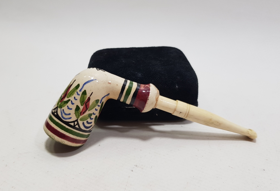 OSMANLI DÖNEMİ KÜTAHYA İŞİ EL BOYAMA USTA İMZALI PİPO