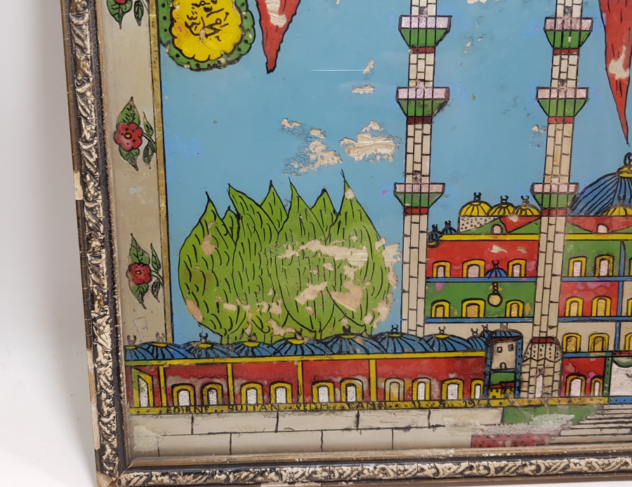 OSMANLI DÖNEMİ BÜYÜK BOY SELİMİYE CAMİ GÖRSELLİ CAM ALTI PANO