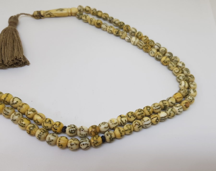 OSMANLI DÖNEMİ FİL DİŞİNDEN MAMUL ÜZERİNDE ESMA ÜL HÜSNA NIN İSİMLERİNİN YAZILI OLDUĞU ÇOK NADİR NAMAZ TESPİHİ - ZİKİR TESPİHİ