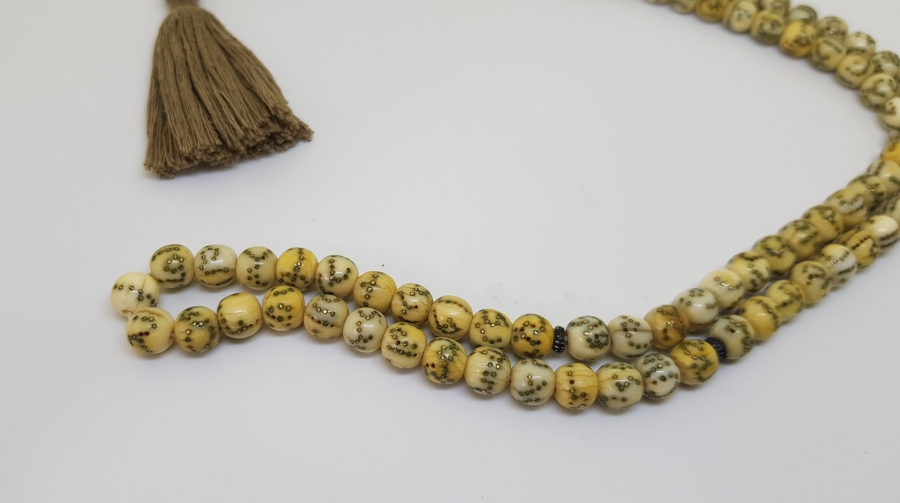 OSMANLI DÖNEMİ FİL DİŞİNDEN MAMUL ÜZERİNDE ESMA ÜL HÜSNA NIN İSİMLERİNİN YAZILI OLDUĞU ÇOK NADİR NAMAZ TESPİHİ - ZİKİR TESPİHİ