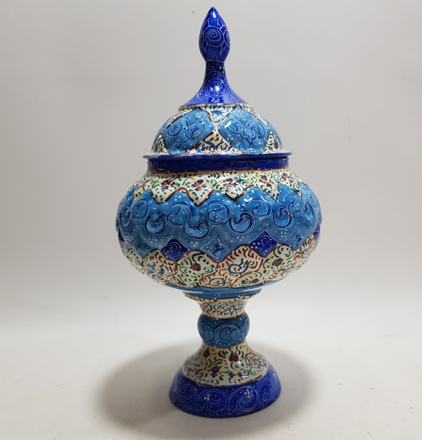 ÜZERİ MİNE İŞÇİLİKLİ TAMAMI EL BOYAMA ANTİKA KAPAKLI MACUNLUK