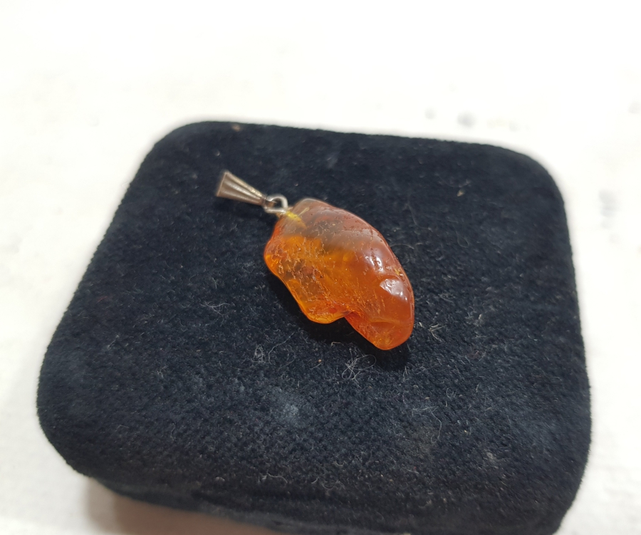 GÜMÜŞ KLİPSLİ ANTİKA DAMLA KEHRİBAR KOLYE UCU