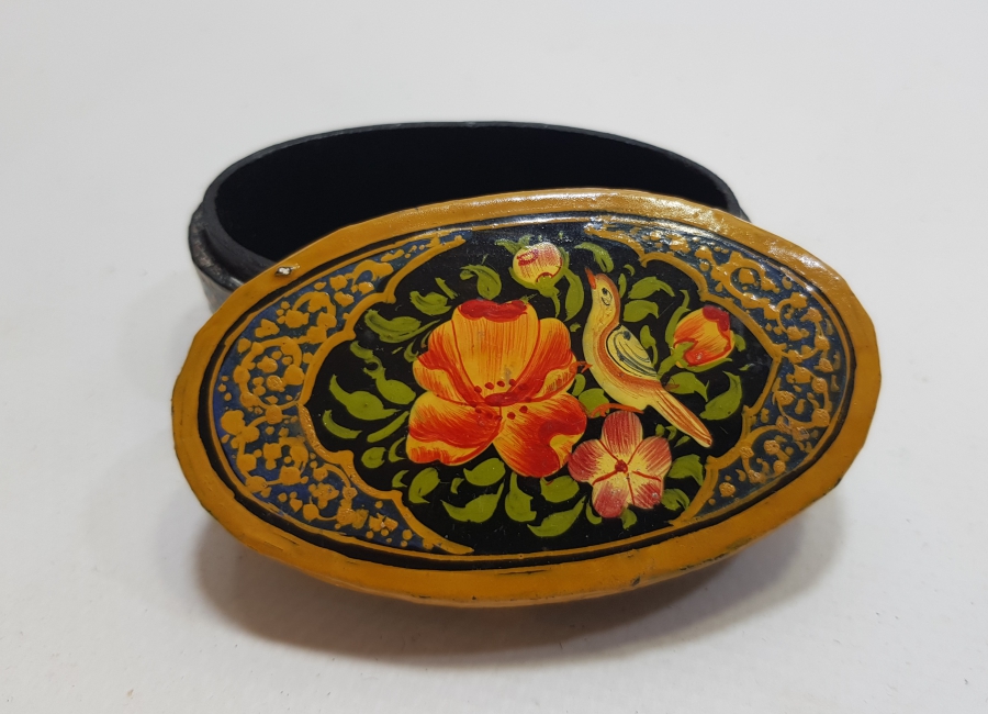 OSMANLI DÖNEMİ EL BOYAMA PAPİER MACHE OVAL FORMLU TESPİH KUTUSU