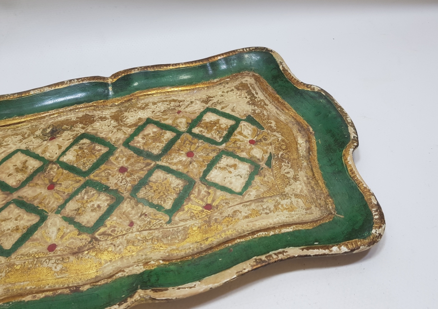 OSMANLI DÖNEMİ LEVANTEN İŞİ ALTIN VERMEYLİ AHŞAP KAHVE TEPSİSİ