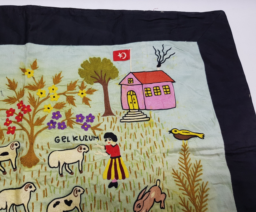 TAMAMI EL İŞİ KÖY HAYATI KONULU ANTİKA PANO