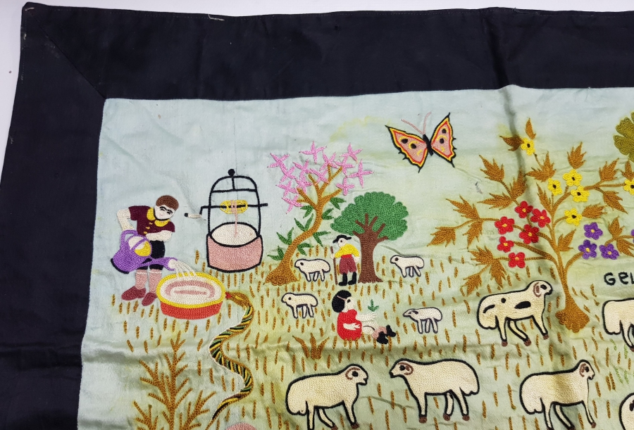 TAMAMI EL İŞİ KÖY HAYATI KONULU ANTİKA PANO