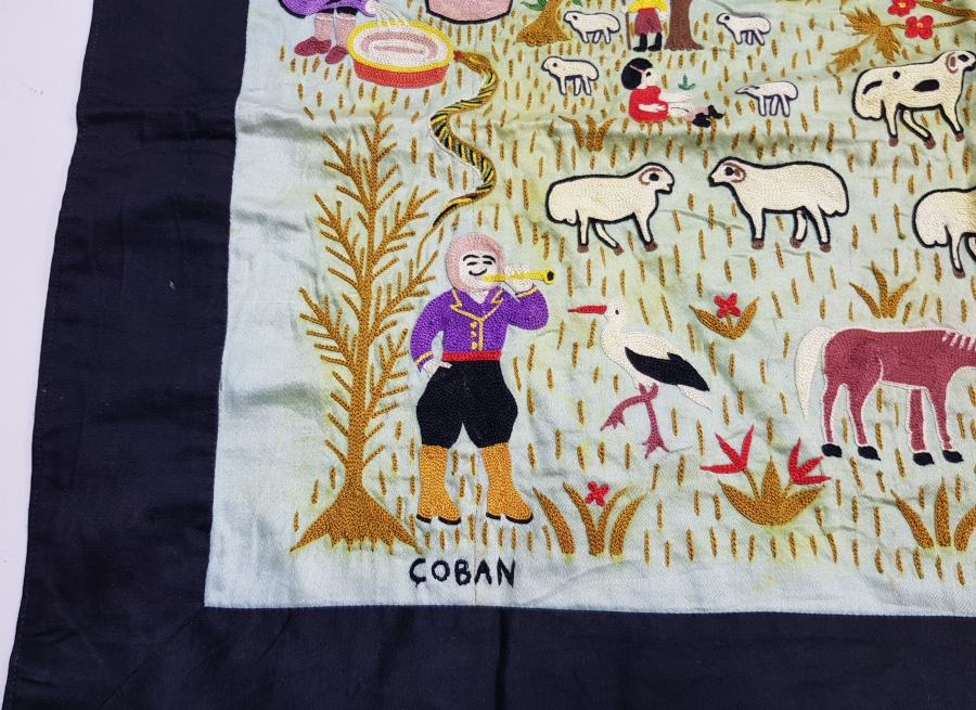 TAMAMI EL İŞİ KÖY HAYATI KONULU ANTİKA PANO