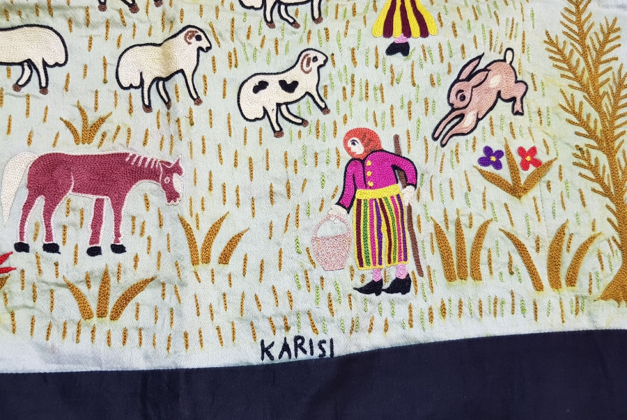 TAMAMI EL İŞİ KÖY HAYATI KONULU ANTİKA PANO