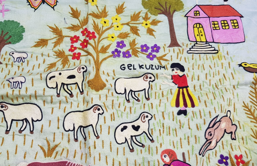 TAMAMI EL İŞİ KÖY HAYATI KONULU ANTİKA PANO