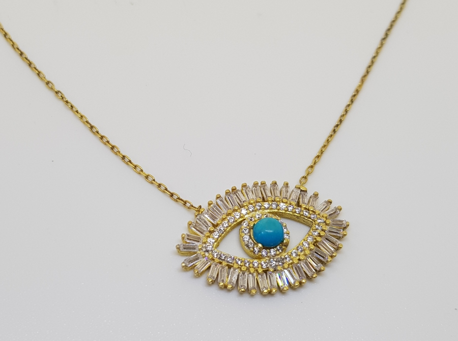 NAZARA KARŞI YAPILMIŞ ÖZEL YAPIM GÜMÜŞ KOLYE TAKIMI