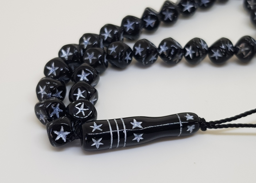 OSMANLI DÖNEMİ ÜZERİ GÜMÜŞ VARAKLI VE OSMANLI YILDIZLI ÇOK NADİR BEYKOZ İŞİ NAMAZ TESPİHİ - ZİKİR TESPİHİ