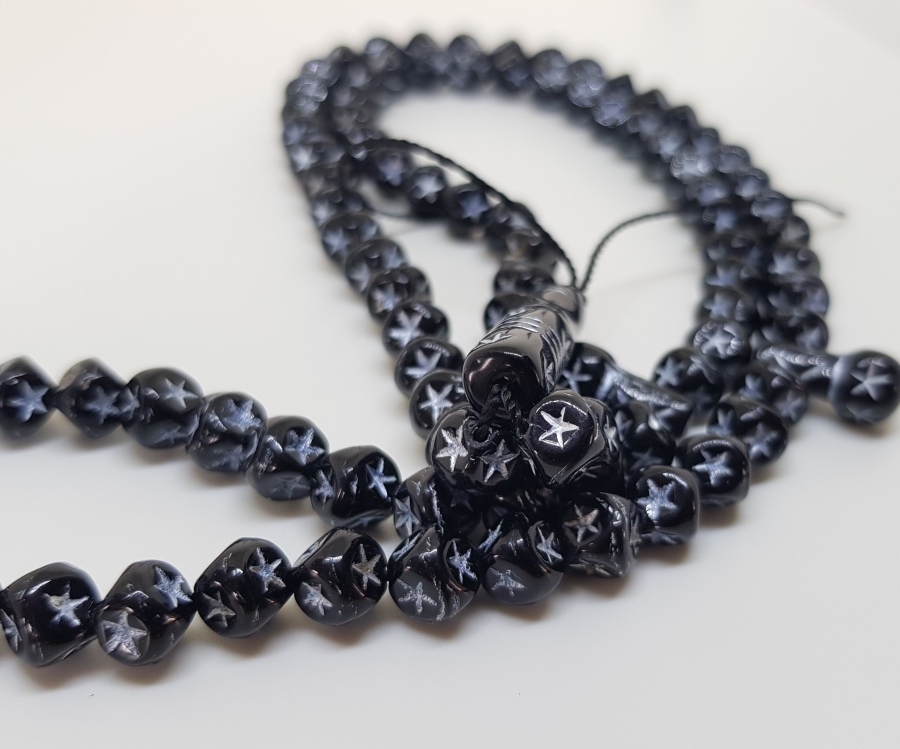 OSMANLI DÖNEMİ ÜZERİ GÜMÜŞ VARAKLI VE OSMANLI YILDIZLI ÇOK NADİR BEYKOZ İŞİ NAMAZ TESPİHİ - ZİKİR TESPİHİ