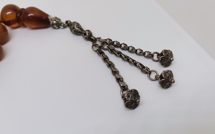 ORİJİNAL PÜSKÜLÜYLE OSMANLI DÖNEMİ USTA İŞİ BÜYÜK BOY KATALİN TESPİH