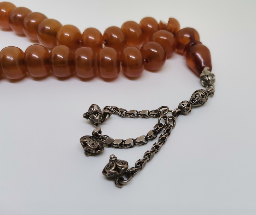 ORİJİNAL PÜSKÜLÜYLE OSMANLI DÖNEMİ USTA İŞİ BÜYÜK BOY KATALİN TESPİH