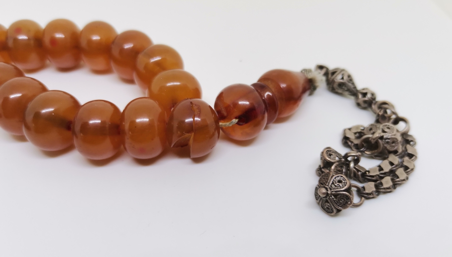 ORİJİNAL PÜSKÜLÜYLE OSMANLI DÖNEMİ USTA İŞİ BÜYÜK BOY KATALİN TESPİH