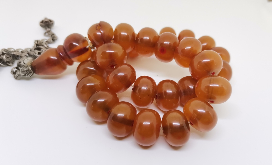 ORİJİNAL PÜSKÜLÜYLE OSMANLI DÖNEMİ USTA İŞİ BÜYÜK BOY KATALİN TESPİH