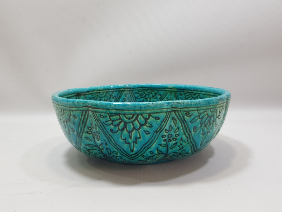 ANTİKA KABURGALI TURKUAZ KÜTAHYA KASE