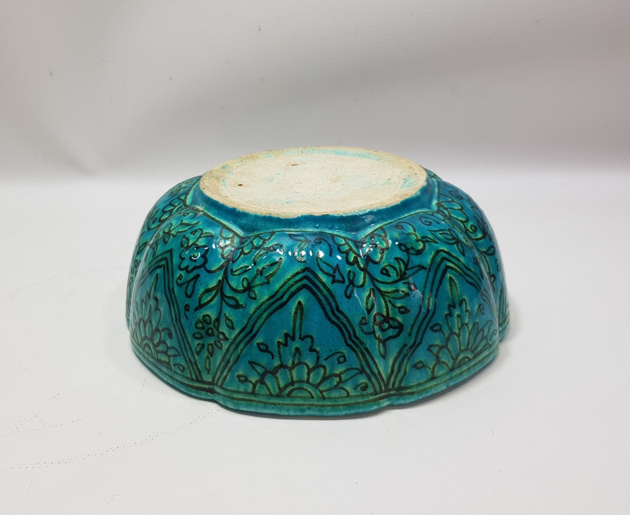 ANTİKA KABURGALI TURKUAZ KÜTAHYA KASE