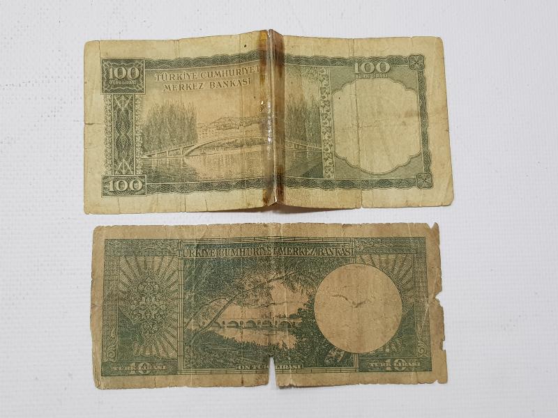5. EMİSYON 10 VE 100 LİRA KAĞIT PARA LOTU