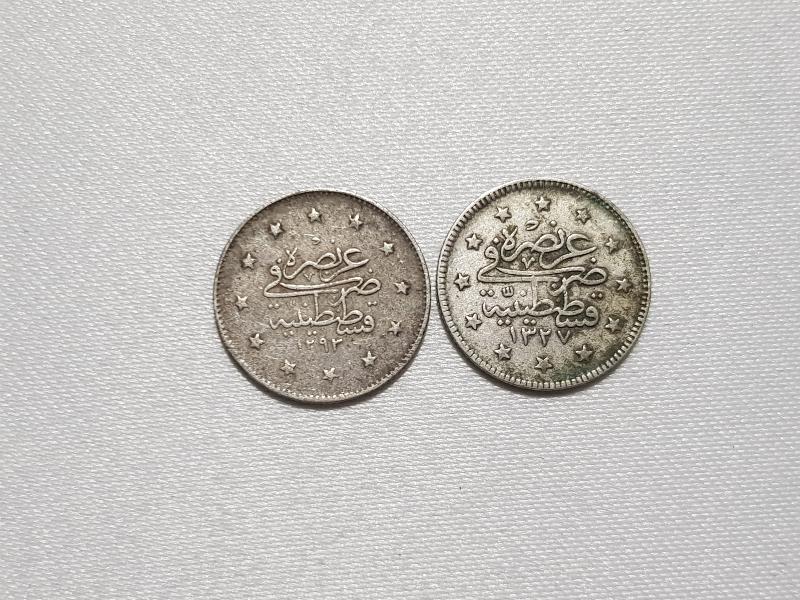 SULTAN ABDÜLHAMİT VE SULTAN REŞAT DÖNEMİ 2 ADET GÜMÜŞ 2 KURUŞ