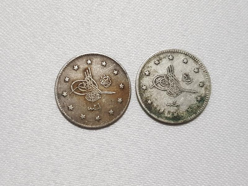 SULTAN ABDÜLHAMİT VE SULTAN REŞAT DÖNEMİ 2 ADET GÜMÜŞ 2 KURUŞ