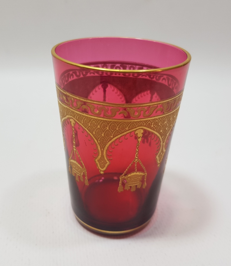 OSMANLI DÖNEMİ HİLAL VE KANDİL RESİMLİ ALTIN YALDIZLI ŞERBET BARDAĞI