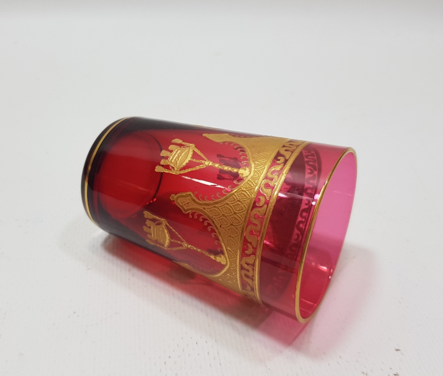 OSMANLI DÖNEMİ HİLAL VE KANDİL RESİMLİ ALTIN YALDIZLI ŞERBET BARDAĞI