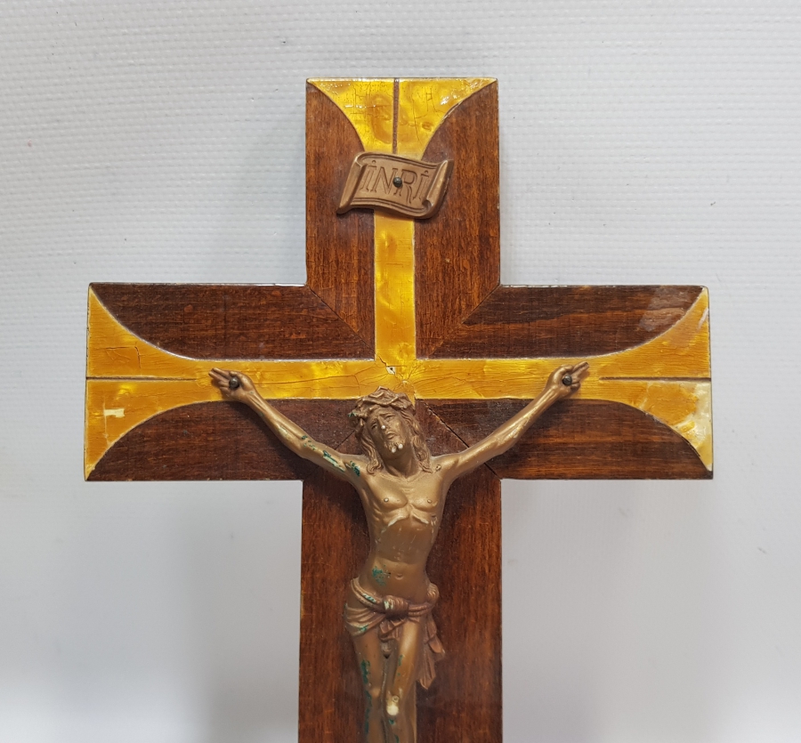 ANTİKA HIRİSTİYAN İŞİ ÇARMIHA GERİLMİŞ HAZRETİ İSA HAYKELİ