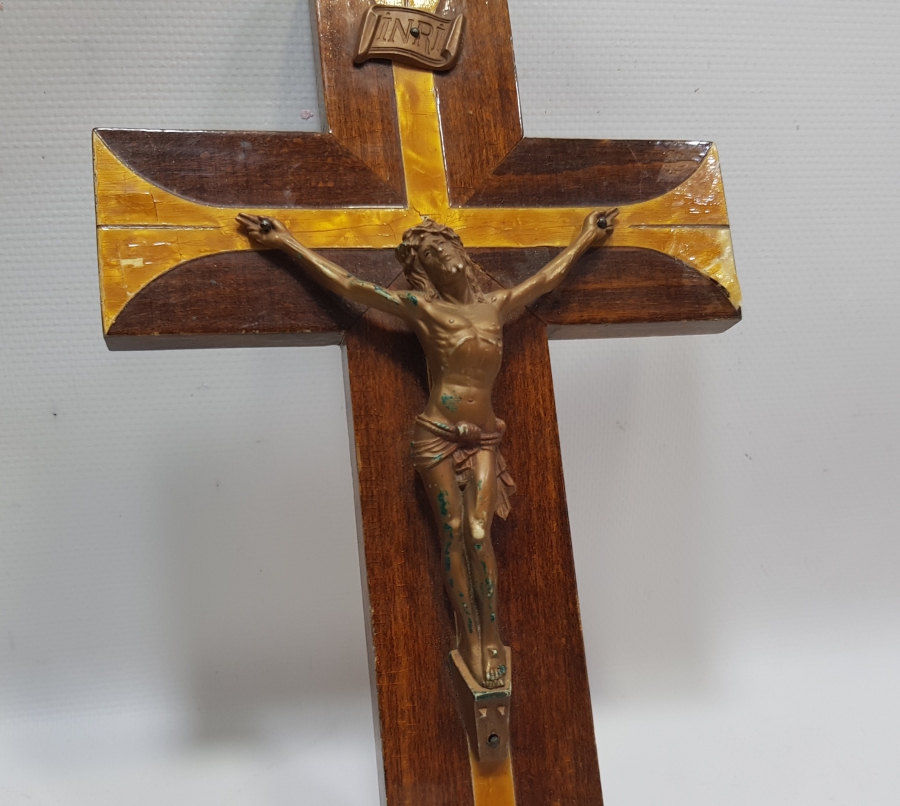 ANTİKA HIRİSTİYAN İŞİ ÇARMIHA GERİLMİŞ HAZRETİ İSA HAYKELİ