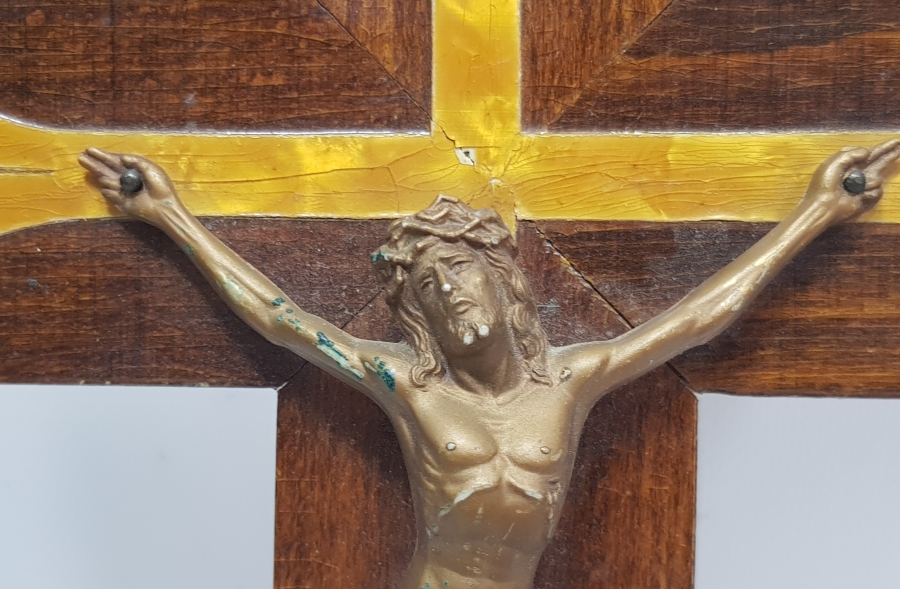 ANTİKA HIRİSTİYAN İŞİ ÇARMIHA GERİLMİŞ HAZRETİ İSA HAYKELİ