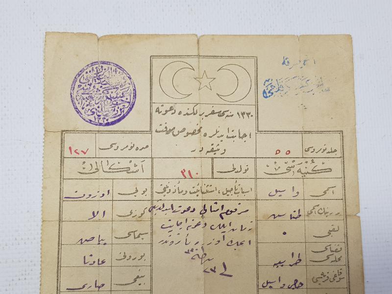 1. DÜNYA SAVAŞI ÇOK NADİR OSMANLICA SEFERBERLİK VESİKASI