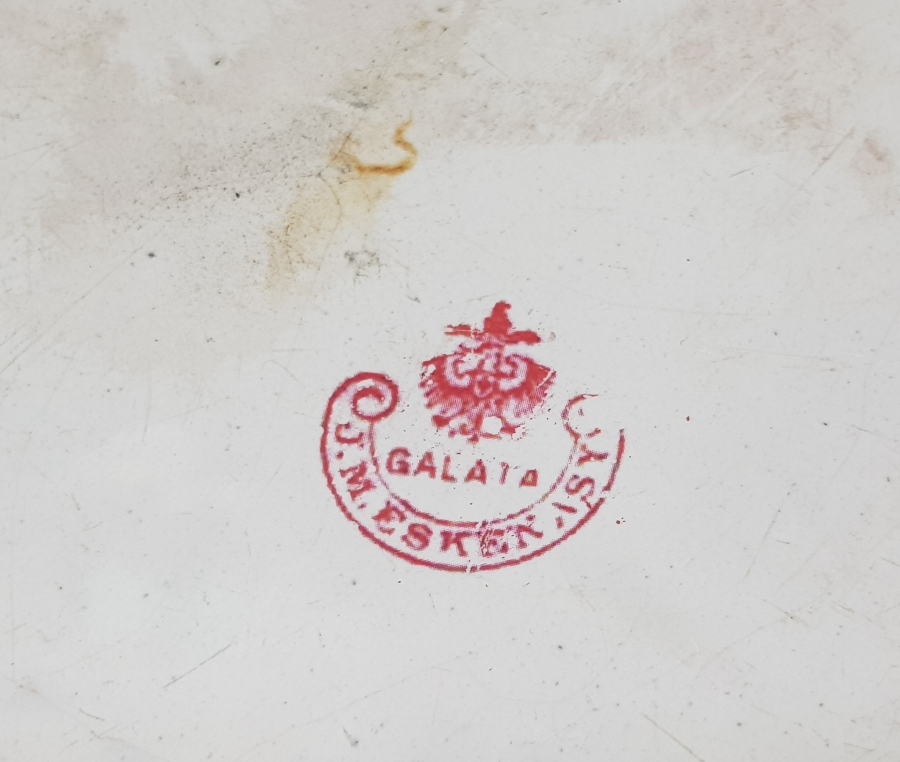 OSMANLI DÖNEMİ GALATA J.M. ESKENASY YAZILI PORSELEN TABAK