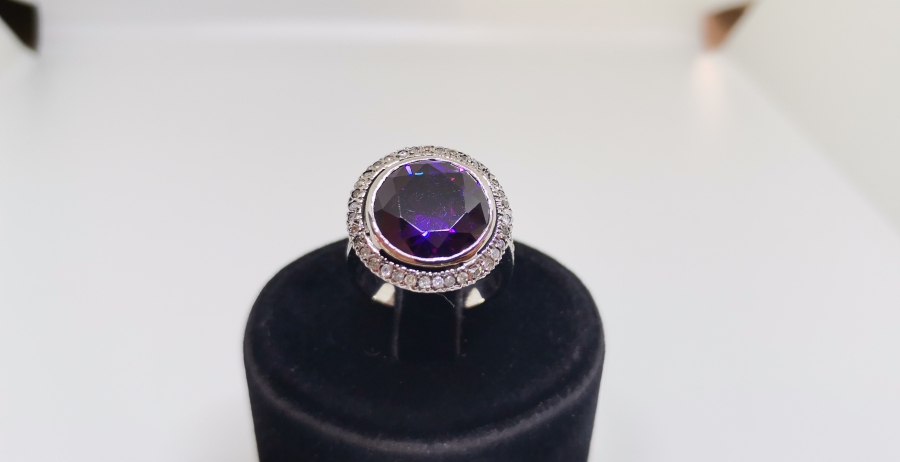 AMETİST VE PIRLANTA TAŞLI BÜYÜK BOY YÜZÜK