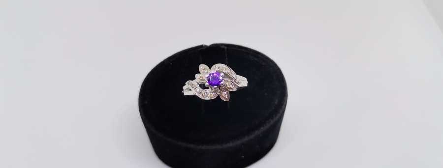 AMETİST VE PIRLANTA TAŞLI DALLI MODELLİ YÜZÜK