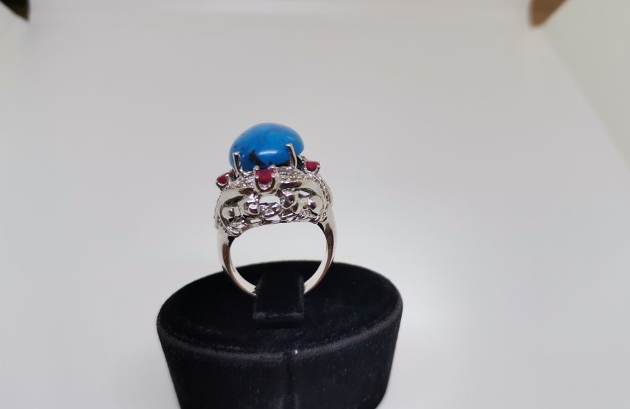 FİRUZE YAKUT VE PIRLANTA TAŞLI BÜYÜK BOY YÜZÜK