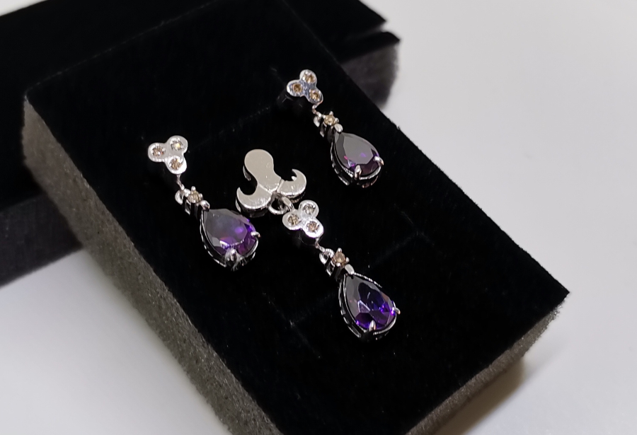 AMETİST VE PIRLANTA TAŞLI KOLYE YÜZÜK KÜPE TAKIMI