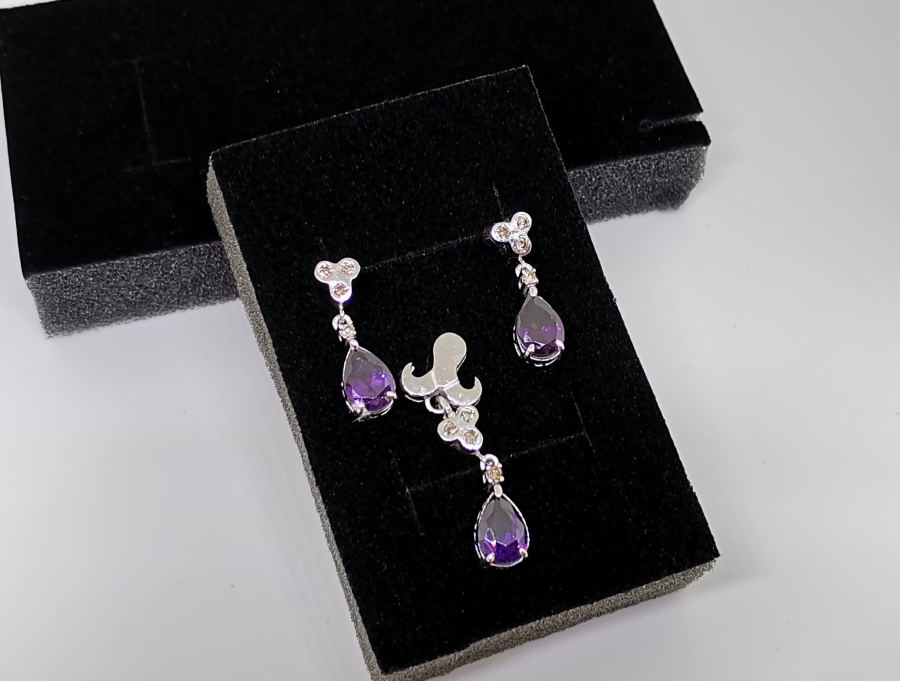 AMETİST VE PIRLANTA TAŞLI KOLYE YÜZÜK KÜPE TAKIMI