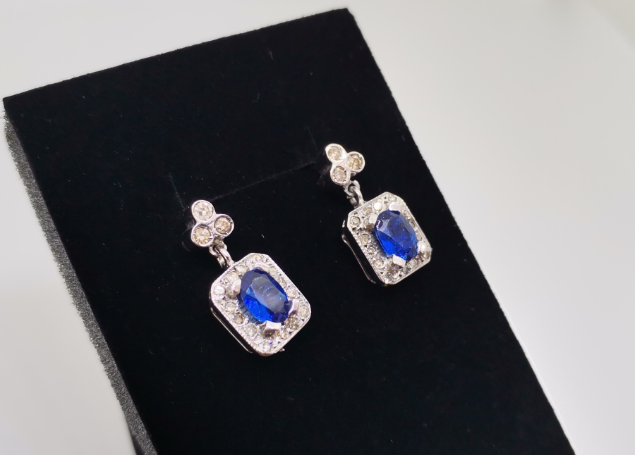 SAFİR VE PIRLANTA TAŞLI BÜYÜK BOY KÜPE