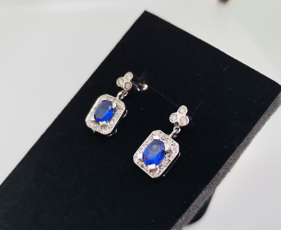 SAFİR VE PIRLANTA TAŞLI BÜYÜK BOY KÜPE